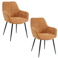 Eetkamerstoelen-Housecraft Living Jez Eetkamerstoelen met armleuning Oranje - Set van 2