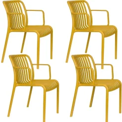 Housecraft Living Mante Tuinstoelen Armleuning Kunststof Geel - Set van 4