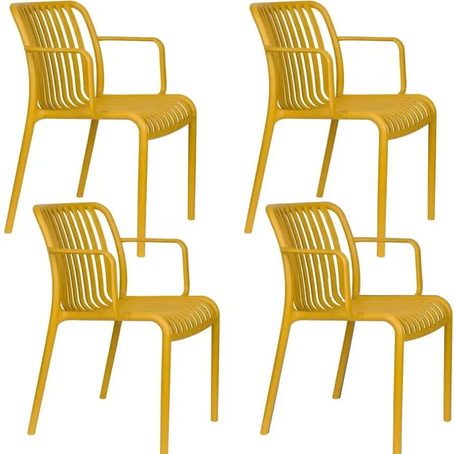 Housecraft Living Mante Tuinstoelen Armleuning Kunststof Geel - Set van 4