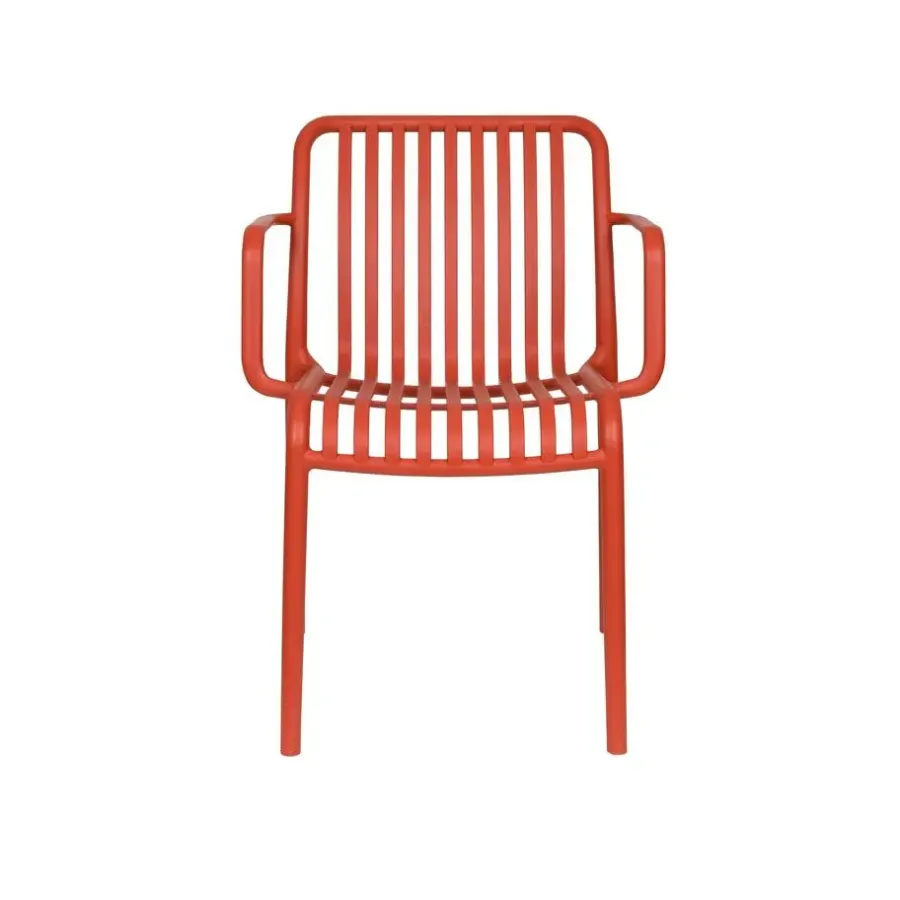 Tuinstoelen-Housecraft Living Mante Tuinstoelen Armleuning Kunststof Terra/ Rood - Set van 4
