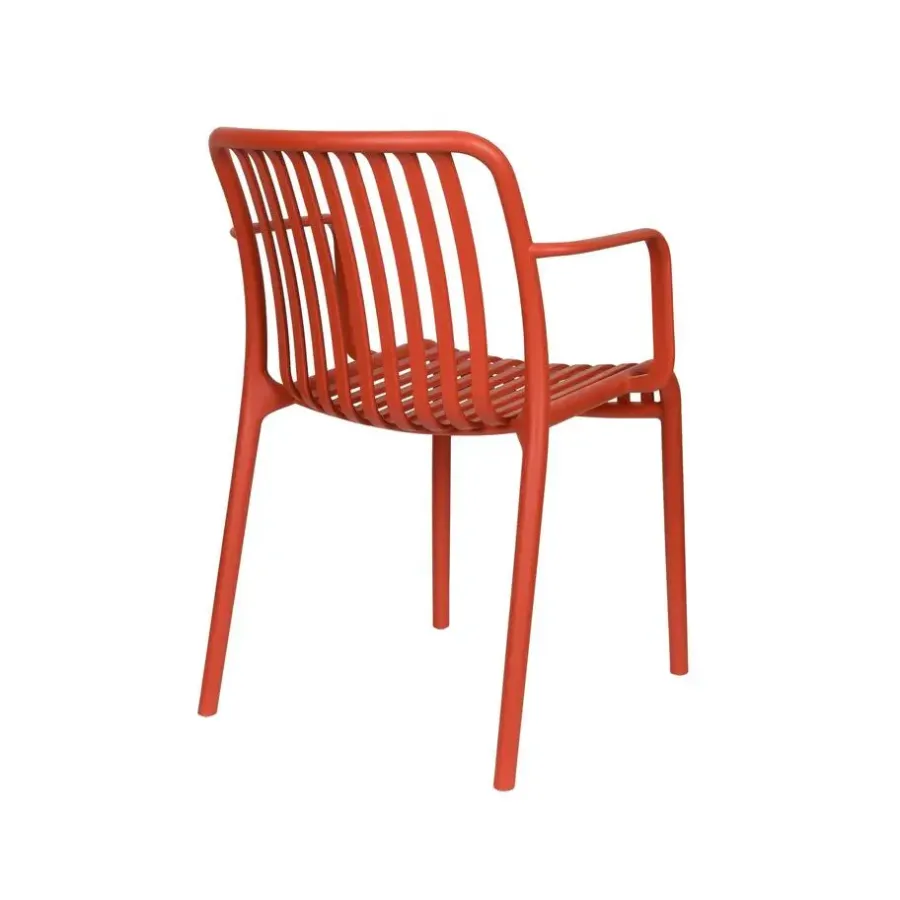 Tuinstoelen-Housecraft Living Mante Tuinstoelen Armleuning Kunststof Terra/ Rood - Set van 4