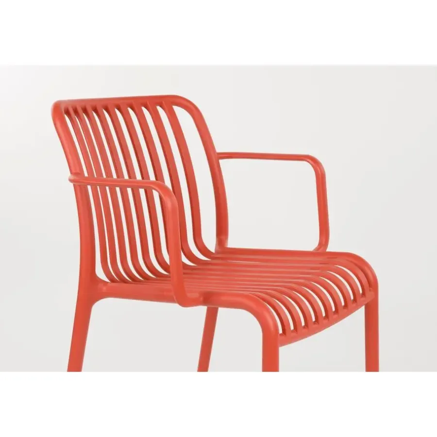 Tuinstoelen-Housecraft Living Mante Tuinstoelen Armleuning Kunststof Terra/ Rood - Set van 4