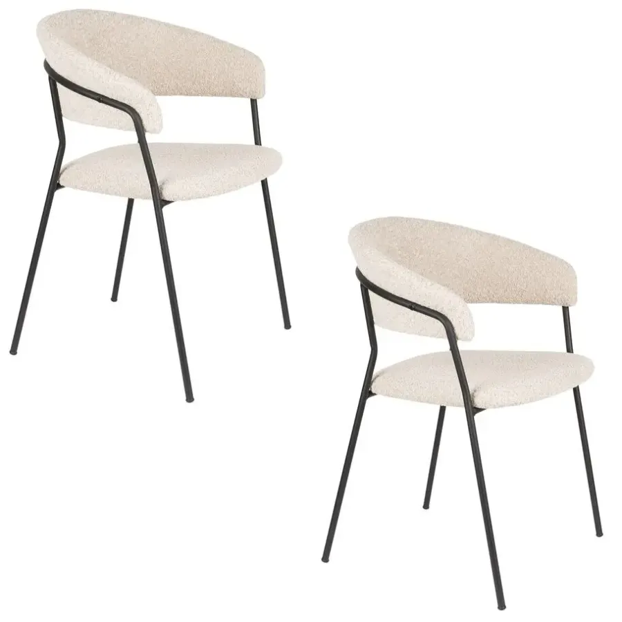 Housecraft Living Housecraft Zeri Eetkamerstoelen armleuning Off white/ Zwart - Set van 2