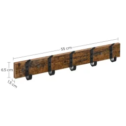 Kapstokken-Merkloos Houten Wandkapstok met 10 Haken - Compacte Muur Kapstok - Vintage Bruin / Zwart