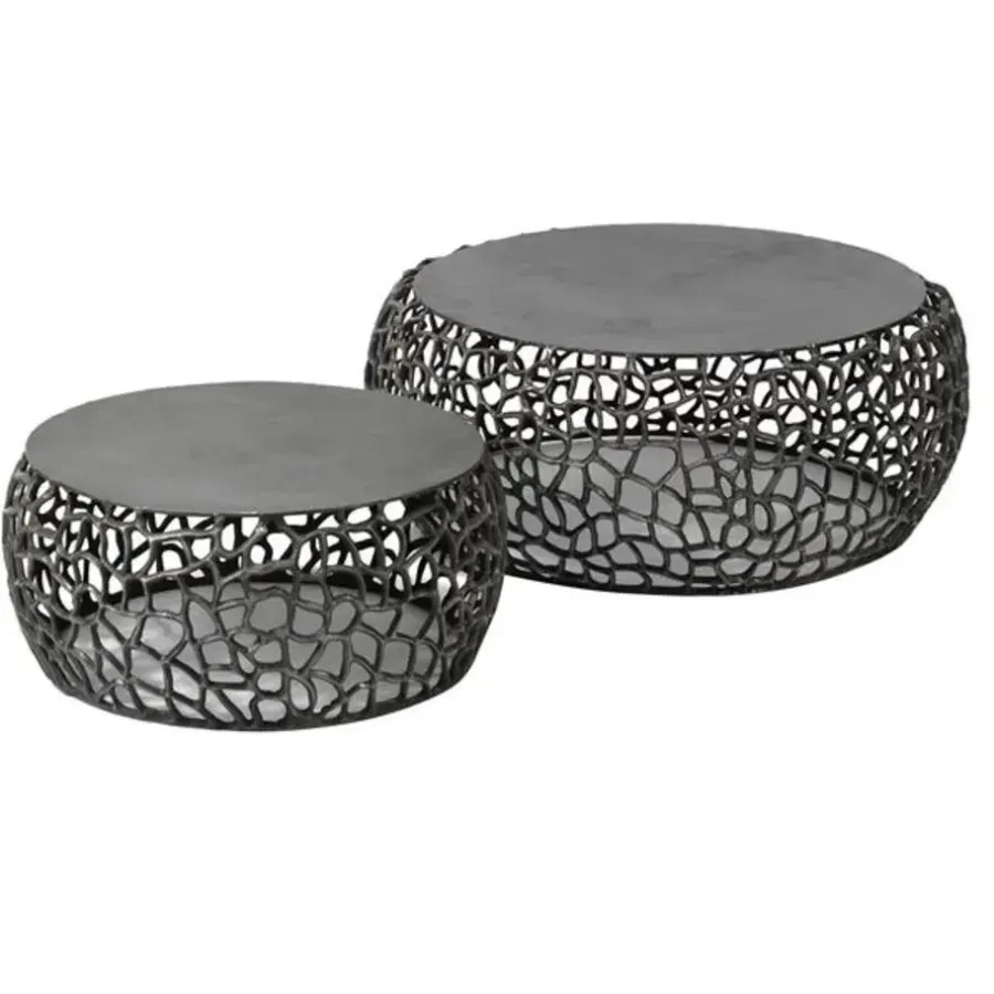 Salontafels-Hoyz Collection Hoyz - Salontafel Maze - Zwart/Grijs Metaal - Set van 2 - 75x75x30