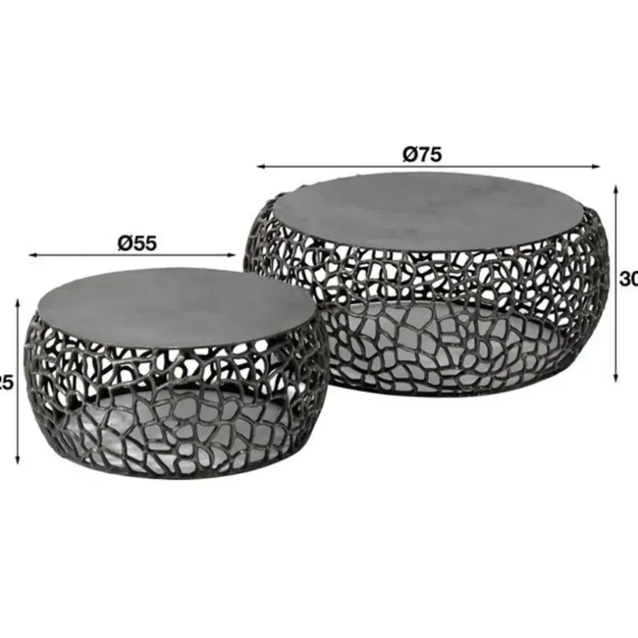 Salontafels-Hoyz Collection Hoyz - Salontafel Maze - Zwart/Grijs Metaal - Set van 2 - 75x75x30