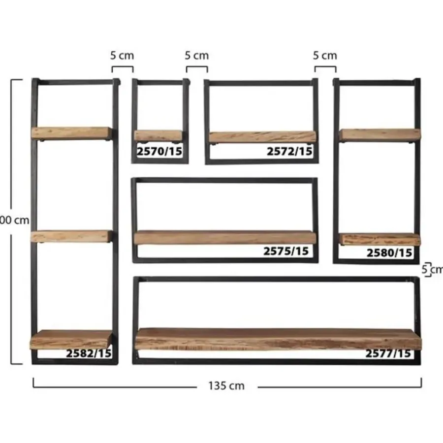Hoyz Collection Hoyz - Wandplanken set Edge - Acaciahout - Complete set - 6 stuks