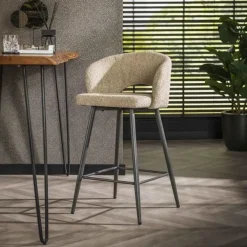Barkrukken-Hoyz Collection - Barstoel Boucle Salon - 2 Stuks - Boucle Zandkleur