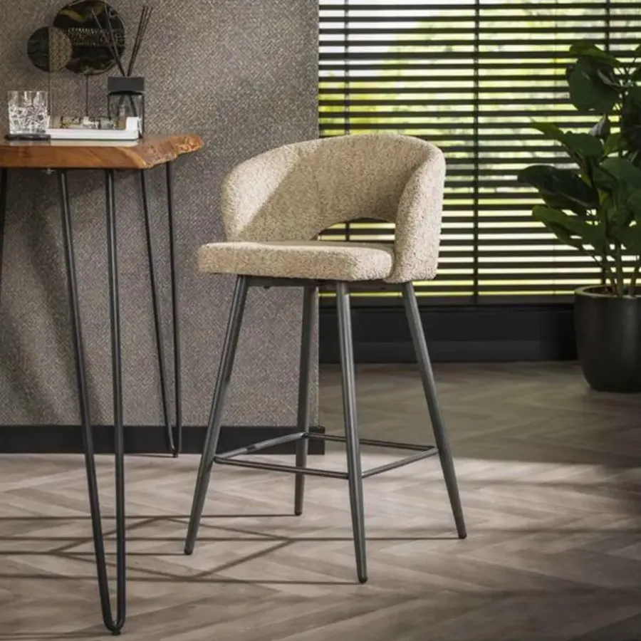 Barkrukken-Hoyz Collection - Barstoel Boucle Salon - 2 Stuks - Boucle Zandkleur