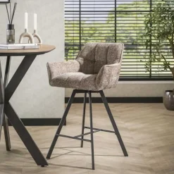 Barkrukken-Hoyz Collection - Barstoel Raster Draaibaar - 2 Stuks - Rich Champagne