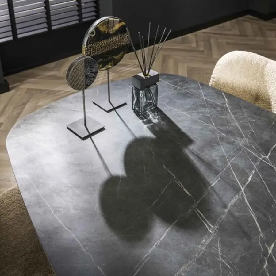 Hoyz Collection - Eetkamertafel 180 Deens Ovaal - 3D Melamine Slate Stone