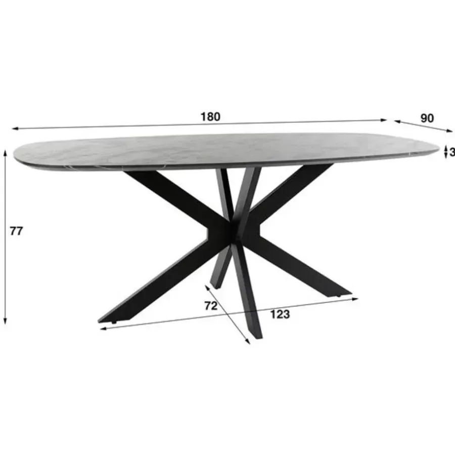 Hoyz Collection - Eetkamertafel 180 Deens Ovaal - 3D Melamine Slate Stone