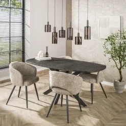 Hoyz Collection - Eettafel Metallic Deens Ovaal 180 Cm - Zwartbruin