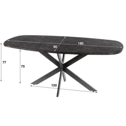 Hoyz Collection - Eettafel Metallic Deens Ovaal 180 Cm - Zwartbruin