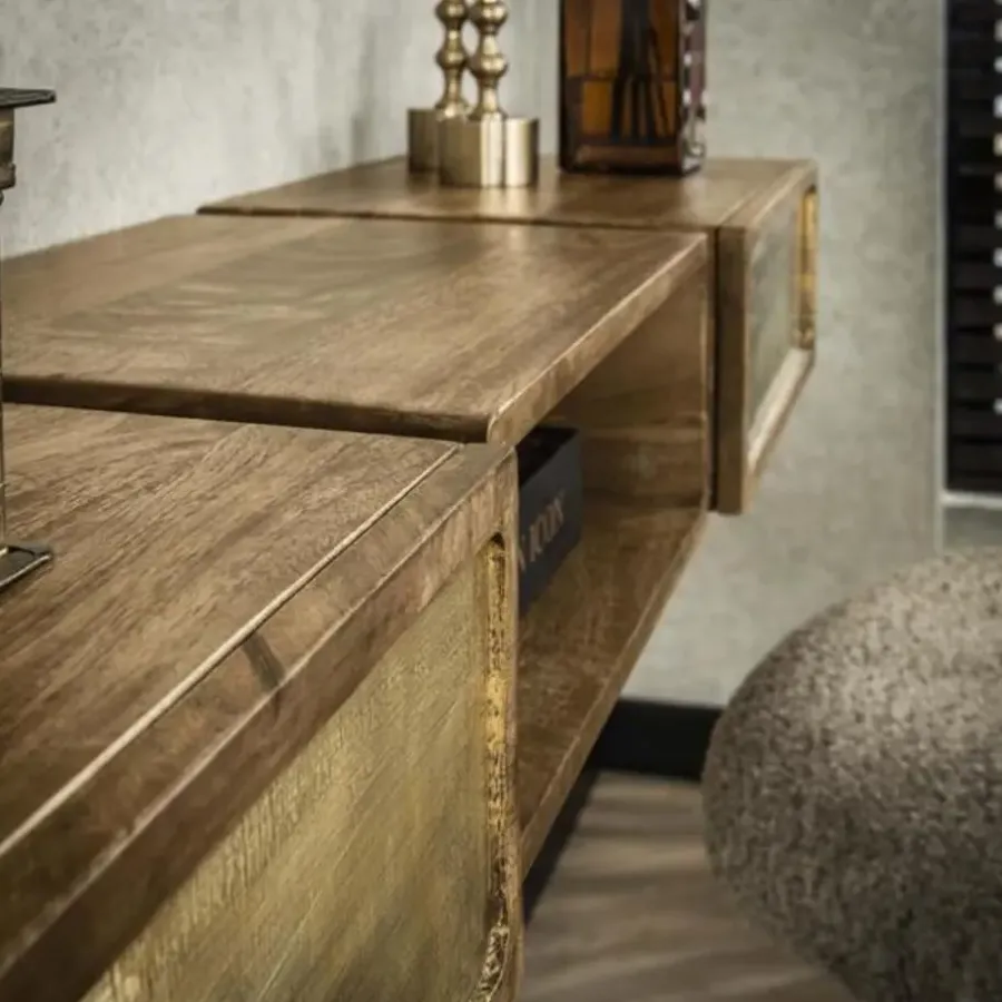 Kaptafels-Hoyz Collection - Kaptafel Brass - Massief Mango Zwart - 123cm breed