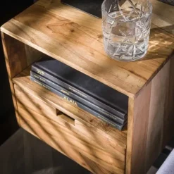Hoyz Collection - Nachtkastje Set-2 XS Hangend Flat - Massief Acacia Naturel