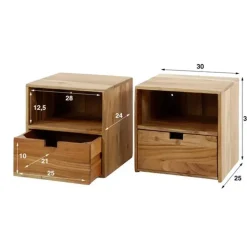 Hoyz Collection - Nachtkastje Set-2 XS Hangend Flat - Massief Acacia Naturel