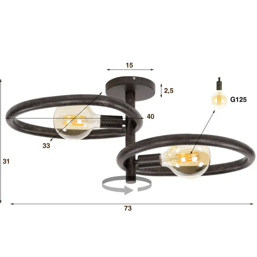 Hoyz Collection - Plafondlamp Pebble 2-lichts - Artic Zwart