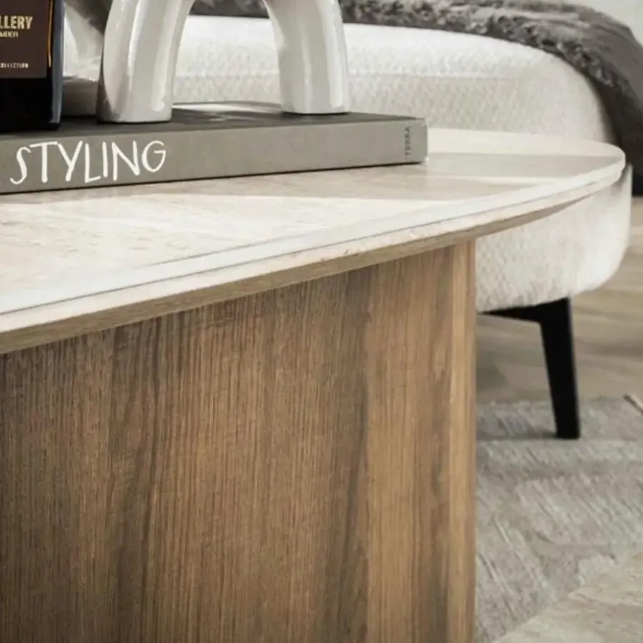 Hoyz Collection - Salontafel Romano Driehoekig - Keramisch Travertin - Set van 2