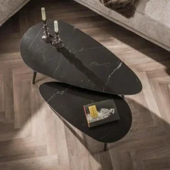 Hoyz Collection - Salontafel Niervormig Ceramic - Zwart - Set van 2