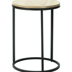 Home & Styling H&S Bijzettafeltjes set 2x - zwart/naturel - D40 x H50/D30 x H40 cm