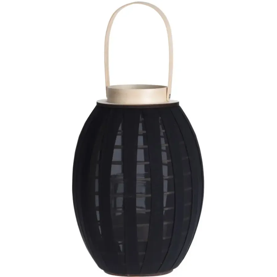 H&S Collection Lantaarn - hout met stof - zwart - 34 cm