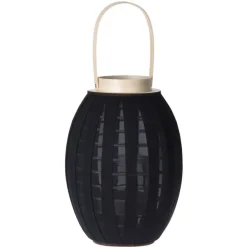 H&S Collection Lantaarn - hout met stof - zwart - 34 cm