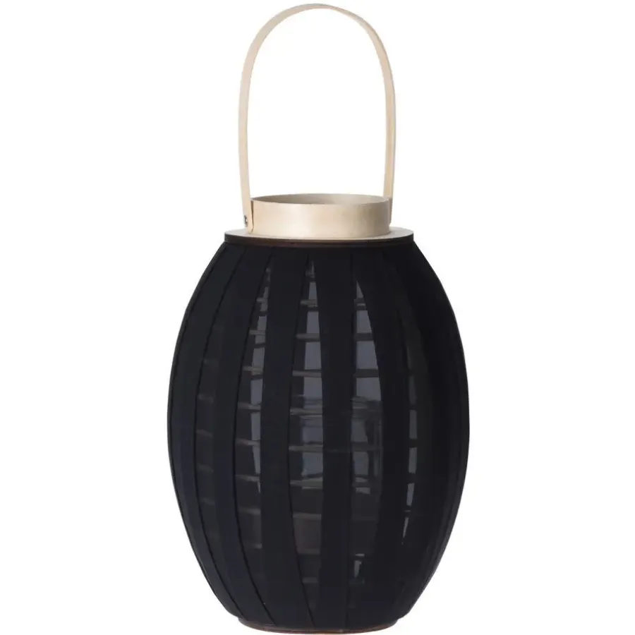 H&S Collection Lantaarn - hout met stof - zwart - 34 cm