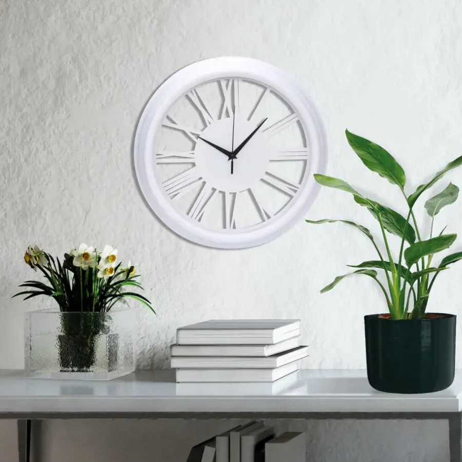 Klokken-H&S Collection Wandklok Memphis - D37 cm - kunststof - ivoor wit