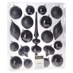 Merkloos H&S Kerstballen met piek - 19st - kunststof - zwart - 6-8-13 cm