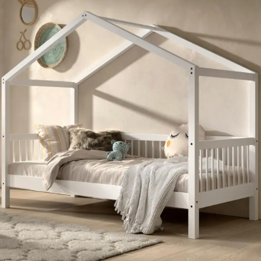 1-Persoons Bedden-Vipack Huisbed Forrest 90x200cm - massief beukenhout - wit