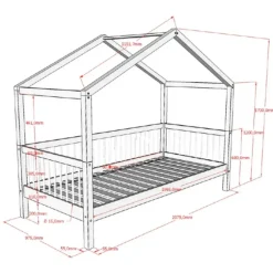 Kinderbedden-Vipack Huisbed Forrest 90x200cm met bedhekje en bedlade - wit beukenhout