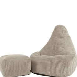 Zitzakken-icon - Dalton Kinderzitzak Stoel met Poef - Ribfluweel - Beige