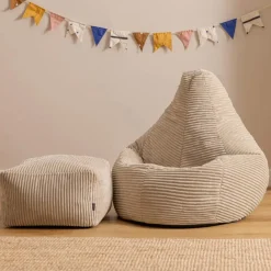 Zitzakken-icon - Dalton Kinderzitzak Stoel met Poef - Ribfluweel - Beige