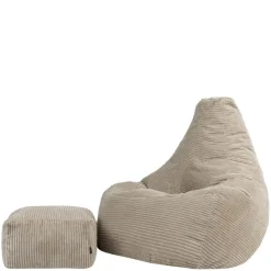 Zitzakken-icon - Dalton XL Zitzak Fauteuil met Poef - Gaming - Ribfluweel - Beige