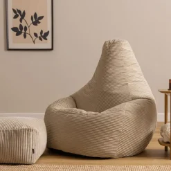 Zitzakken-icon - Dalton XL Zitzak Fauteuil met Poef - Gaming - Ribfluweel - Beige