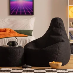 Zitzakken-icon - Dalton Zitzak Fauteuil met Poef - Gaming - Zwart