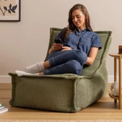 Zitzakken-icon - Dolce Lounge Zitzak - Ligstoel - Ribfluweel Fauteuil - Saliegroen