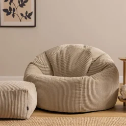icon - Kingston XL Zitzak Fauteuil met Poef - Ribfluweel - Beige