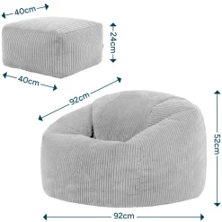 icon - Kingston XL Zitzak Fauteuil met Poef - Ribfluweel - Beige