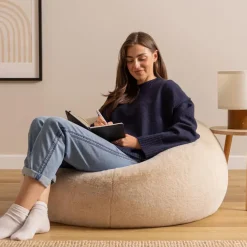 Zitzakken-icon - Kingston Zitzak Fauteuil - Fluffy Pluche Imitatiebont - Crème