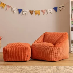 icon - Natalia Kinderzitzak Stoel met Poef - Ribfluweel - Terra-oranje