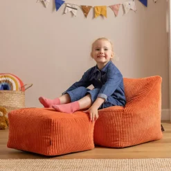 icon - Natalia Kinderzitzak Stoel met Poef - Ribfluweel - Terra-oranje