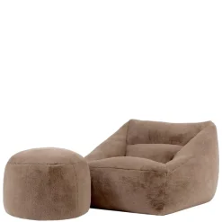 Zitzakken-icon - Natalia XL Zitzak Fauteuil met Ronde Poef - Imitatiebont - Mocha