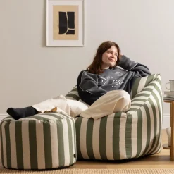 icon - Natalia XL Zitzak Fauteuil met Ronde Poef - Gestreept -