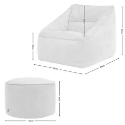 icon Zitzak en XL Poef Natalia - Chenille Zitzak Fauteuil - Grijs