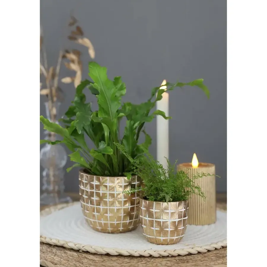 Ideas 4 Seasons Ideas4Seasons Bloempot ruit motief Hanoi - goud - D14 x H12 cm