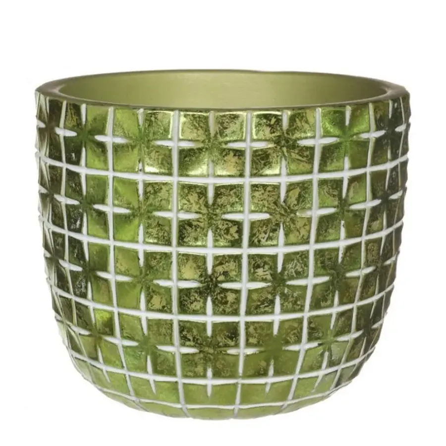 Ideas 4 Seasons Ideas4seasons Bloempot ruit motief Hanoi - metallic groen - D18 x H15 cm