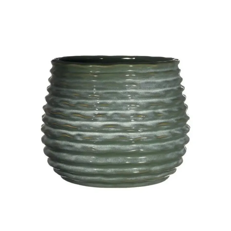 Bloempotten Voor Binnen-Ideas 4 Seasons Ideas4seasons Plantenpot ribbel - donkergroen - D14 x H10 cm