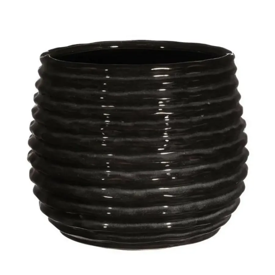 Bloempotten Voor Binnen-Ideas 4 Seasons Ideas4seasons Plantenpot ribbel - zwart - D14 x H10 cm
